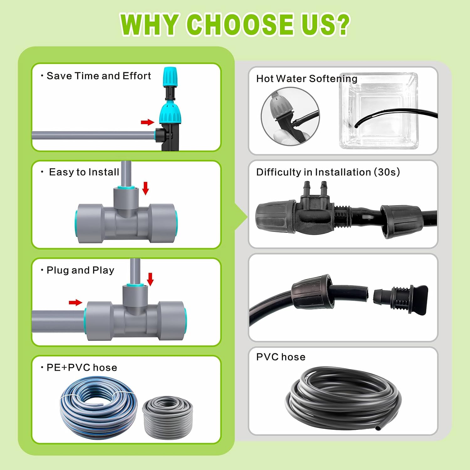 98ft Drip Irrigation Kit, Upgraded Quick-Connect System with Adjustable Nozzles & Durable Hoses, Complete Garden