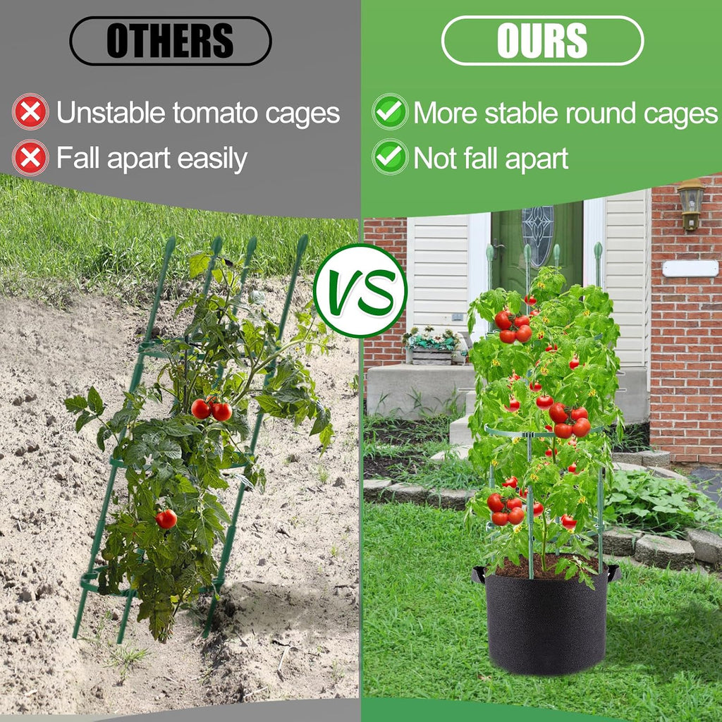 2 Sets Sturdy Tomato Cage with 10 Gal Grow Bags - 48.5" Plants Garden Trellis Planter Kit, Support for Indoor Outdoor