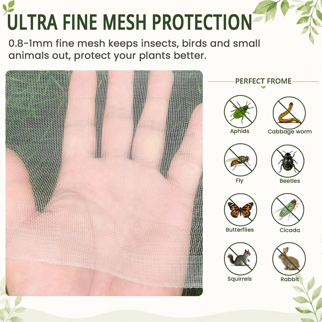 Roll Packed 4x100FT Garden Netting, Fine Mesh Insect Barrier for Plants | Mosquito Bug Bird Animal Pest Barrier Netting