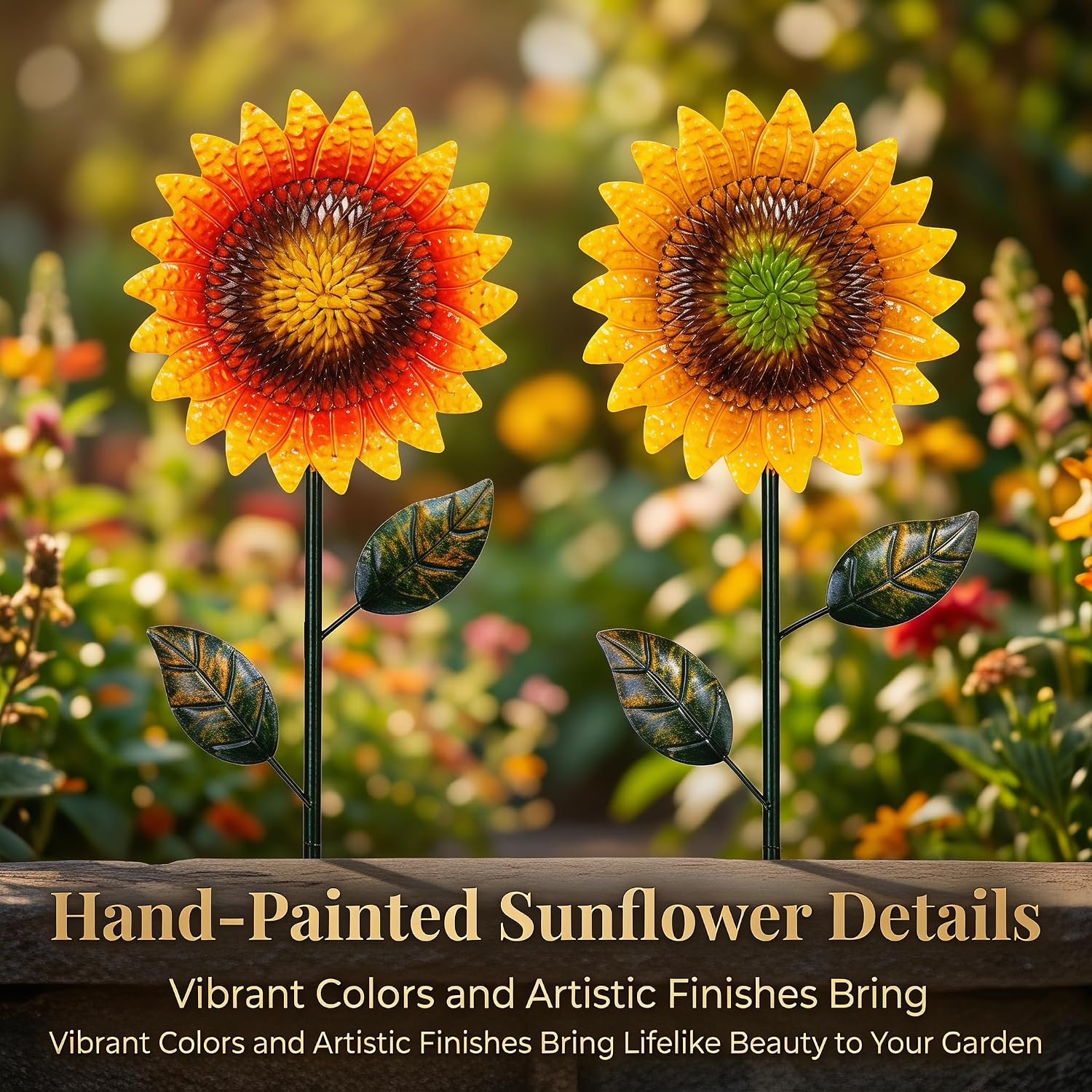 Topadorn 2 Pack 39" Metal Sunflower Garden Stakes for Garden Decor | Metal Sunflower Garden Stakes, Outdoor Yard Art