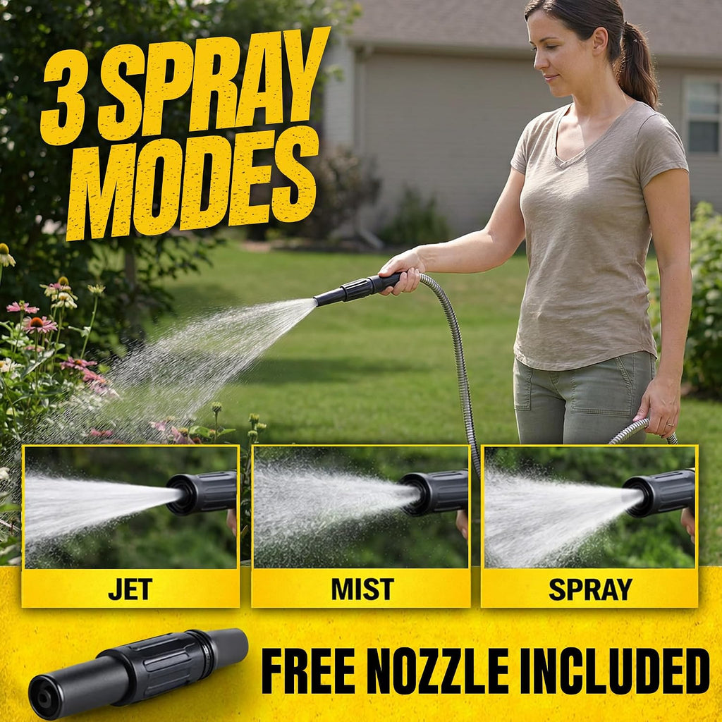 BIONIC STEEL 50 Ft Metal Garden Hose with Sprayer Nozzle | Non Kinking Design, Stainless Steel Heavy Duty Water Hose