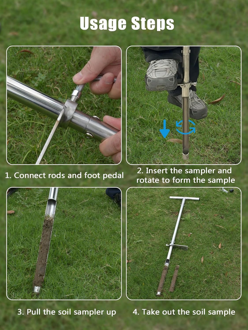 Soil Probe 36 Inches, Soil Sample Probe Stainless Steel, Soil Sampler Probes Rod for Soil Sampling, Soil Test Kit for
