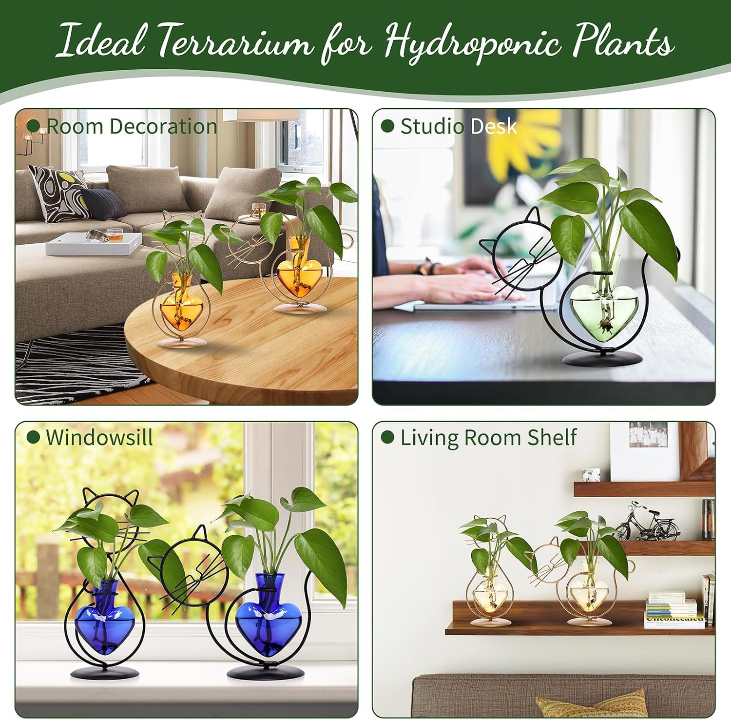 Plant Terrarium Propagation Station Gifts for Women Cat Lover | Plant Lovers Home Office Decor Cat Desk Accessories