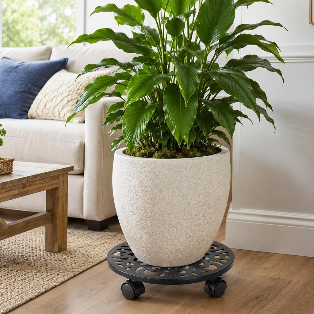 3 Pack Plant Caddy with Wheels, 12 inch Plant Stand with 2 Locking Casters Heavy Duty Metal Plant Dolly Roller for