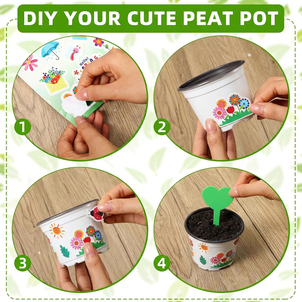 100 Sets Garden Pot Craft Kit, Flower Plant Craft,White,Rustic | Including Plastic Nursery Plant Pots Labels Tags