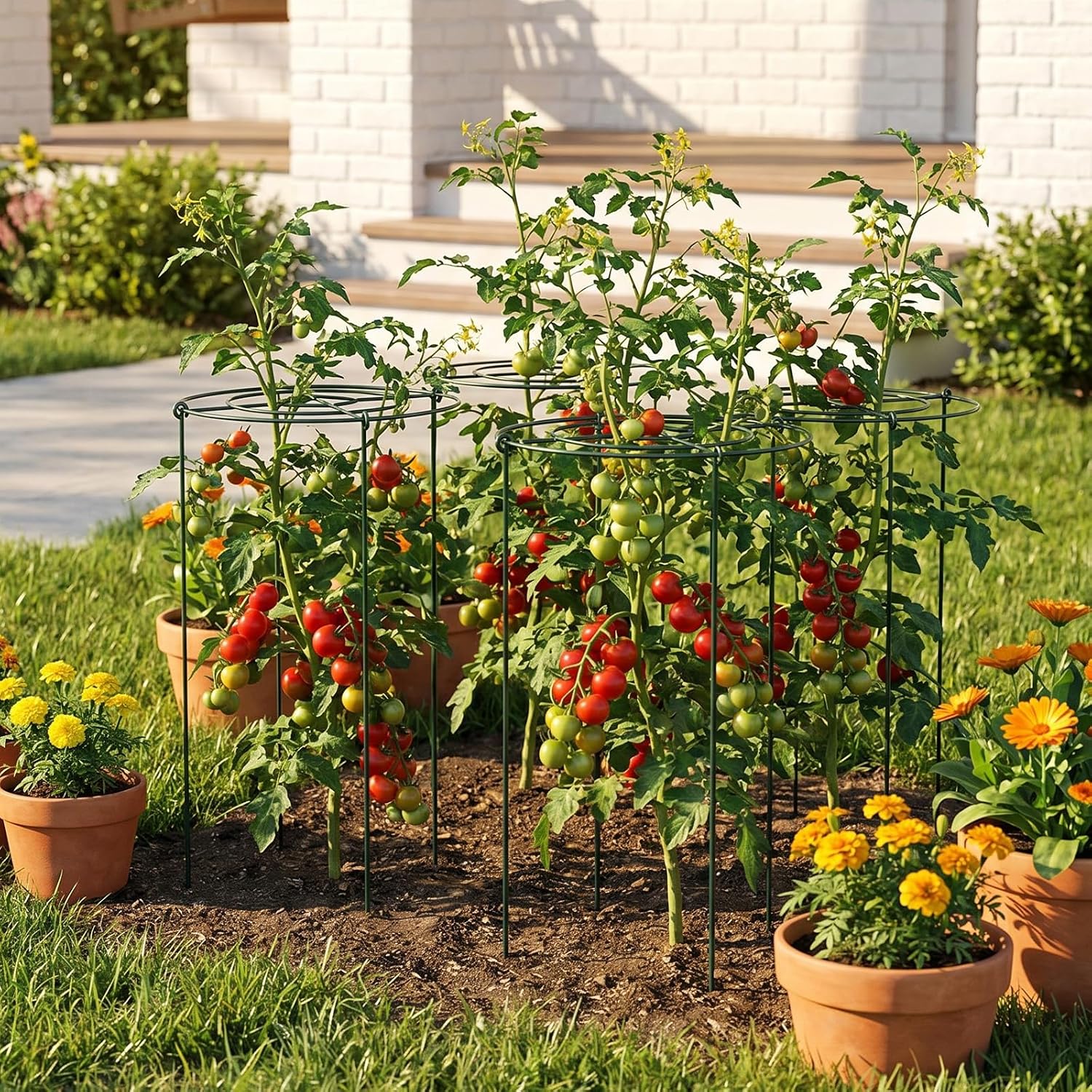 Peony Cages and Supports - 4 Pack Metal Plant Support Ring | Outdoor Indoor 11.8" Dx17.7 H Garden Stakes with 4 Legs