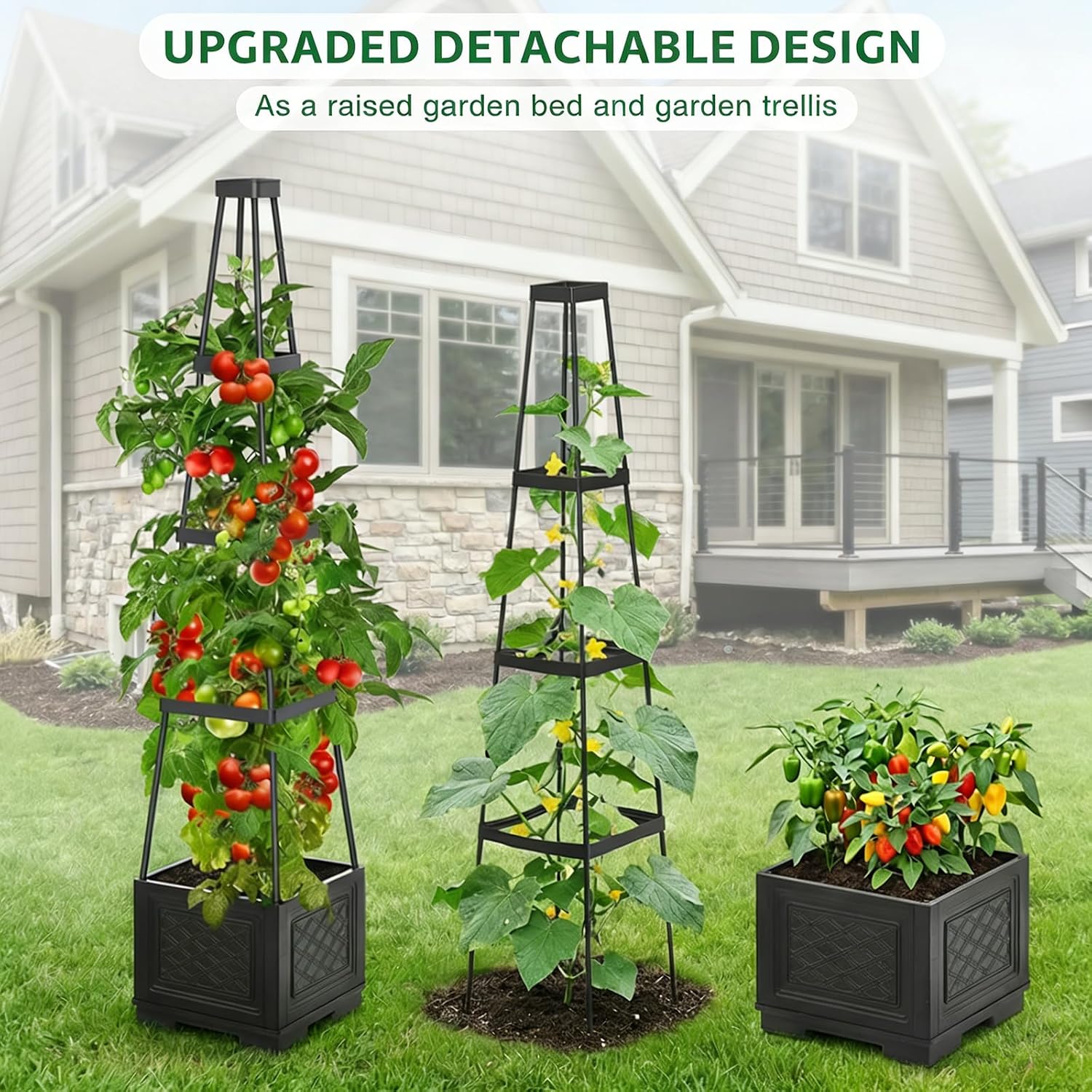 Tomato Planter with Wheels, 57" Self Watering Raised Garden Bed with Tomato Cage & Trellis for Light Climbing Plants