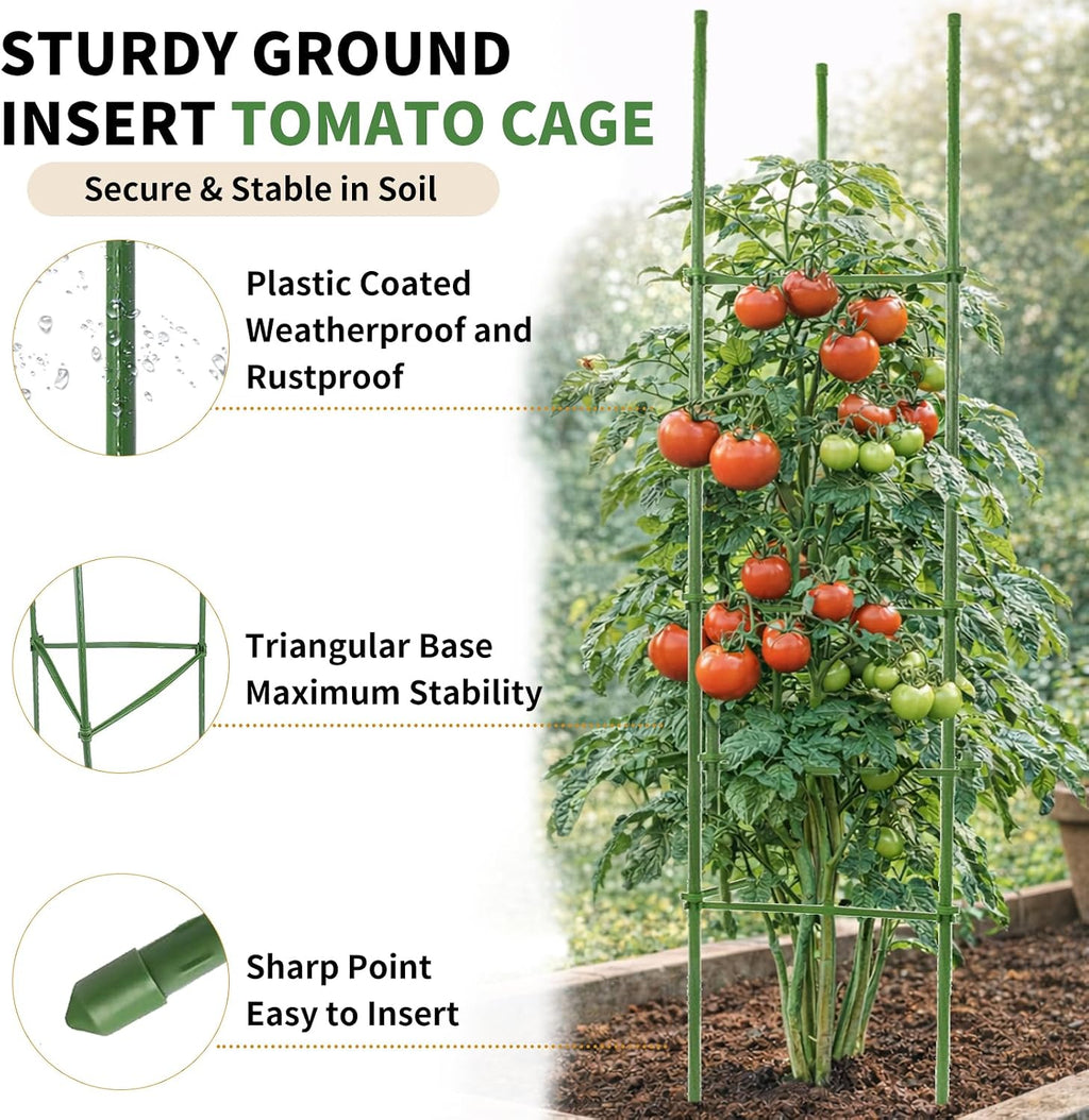G-LEAF 6 Pack 5ft Tomato Cage for Garden Plant Support, Garden Stakes Tomato Cage, Tomato Cages Plant Stakes for