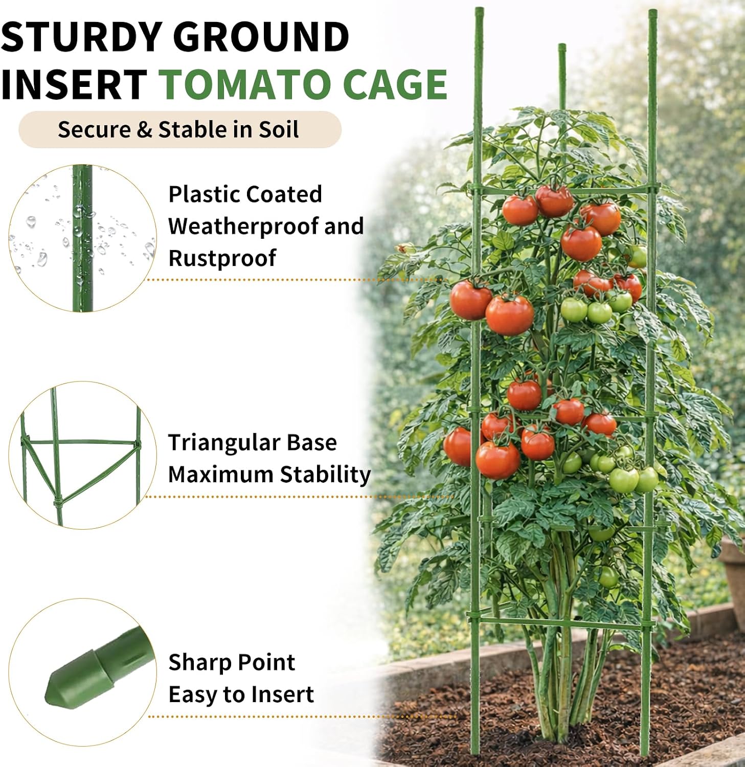 G-LEAF 6 Pack 5ft Tomato Cage for Garden Plant Support, Garden Stakes Tomato Cage, Tomato Cages Plant Stakes for