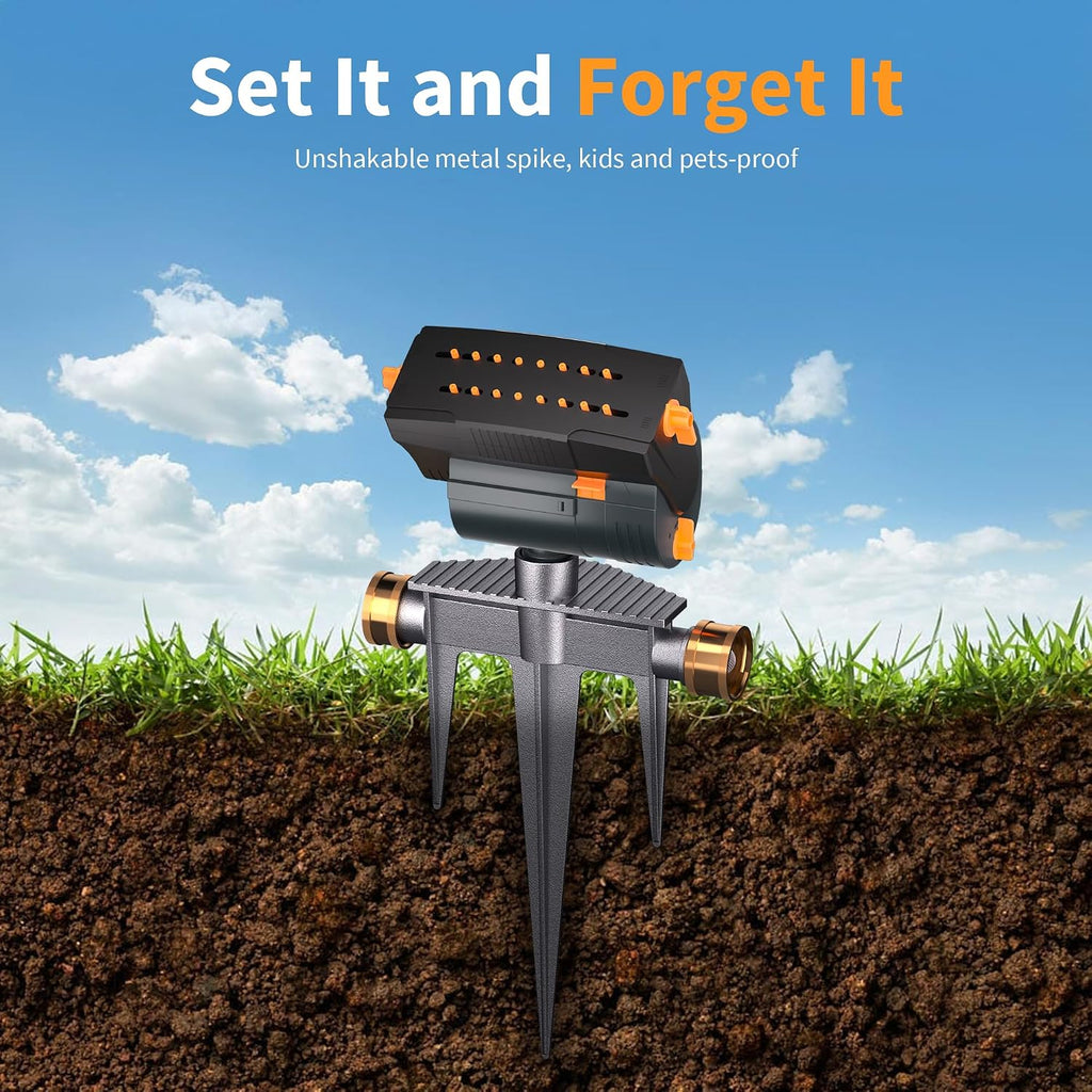 Diivoo Garden Sprinkler with Step Spike Base, Mini Turbo Oscillating Water Sprinklers for Yard, Adjustable Width, Range
