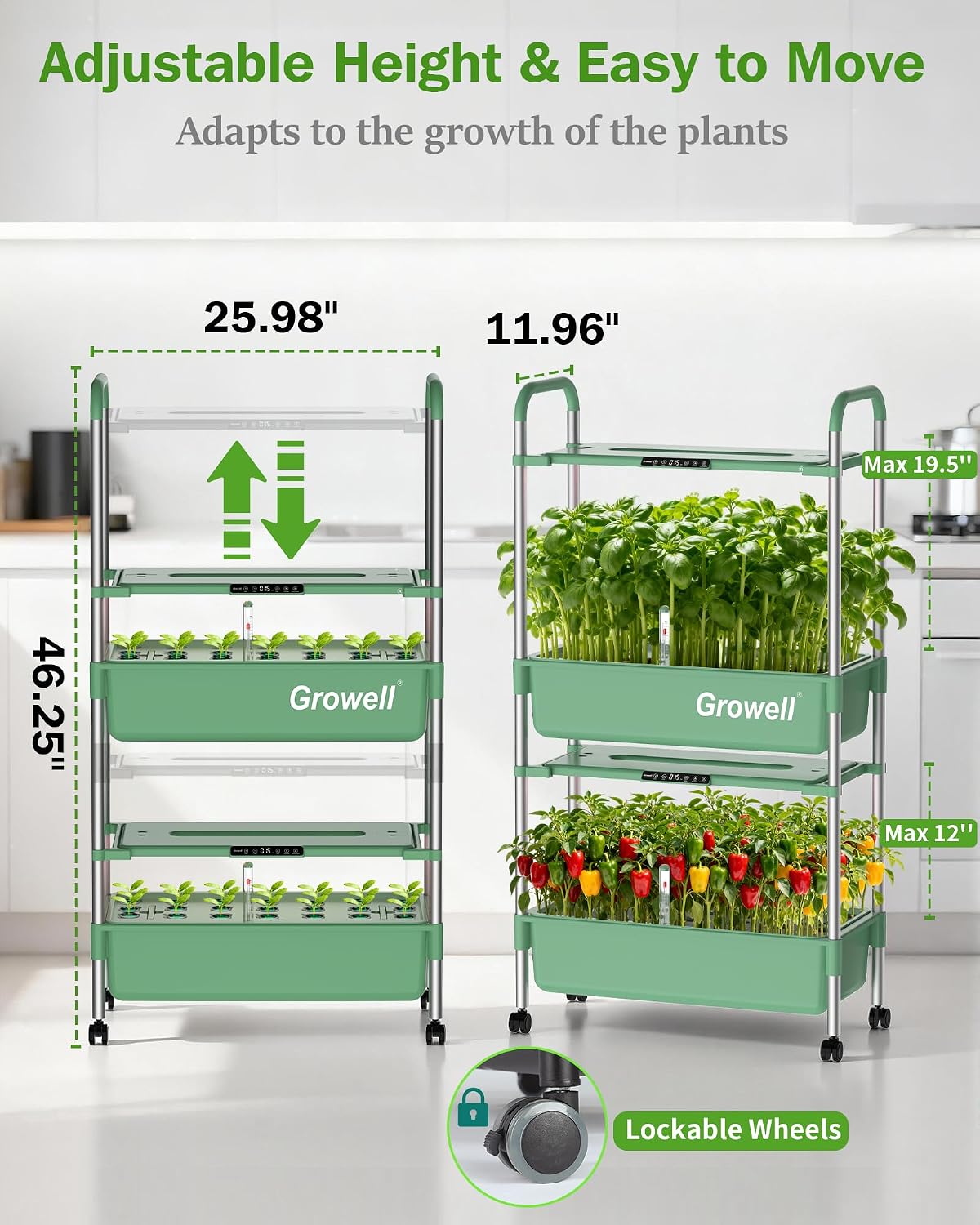 Growell Large Hydroponics Growing System Kit, 54 Pods Vertical Indoor Herb Garden Kit with LED Grow Light & Independent