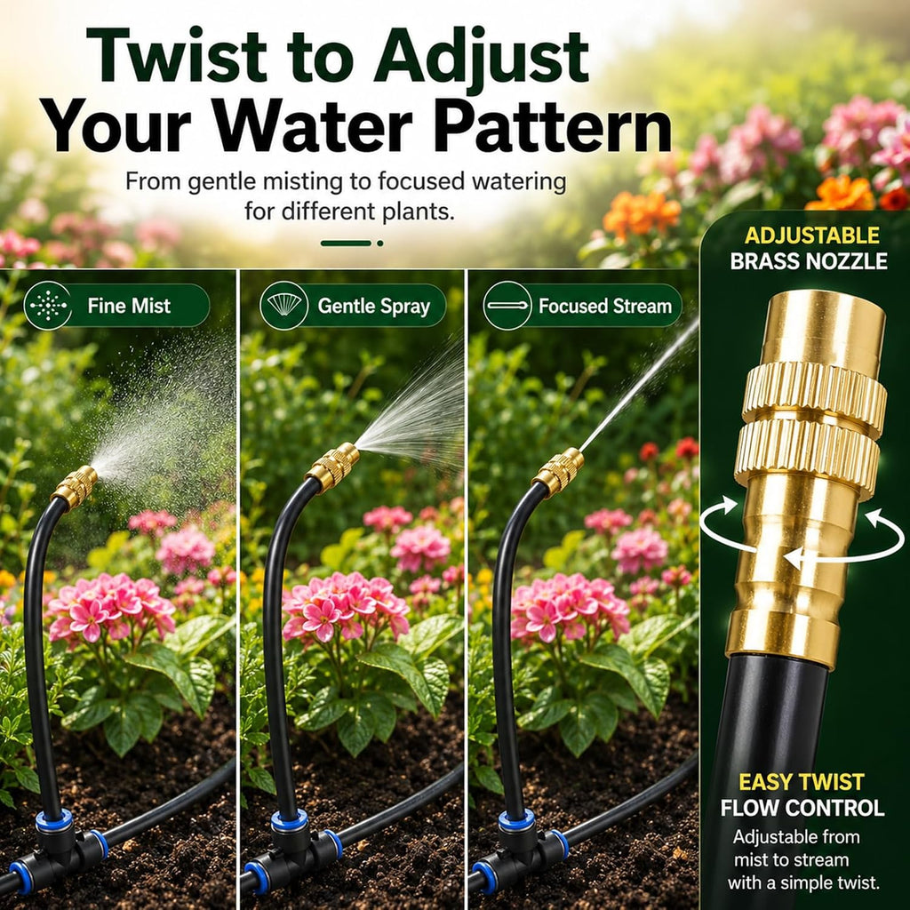 5/16" Drip Irrigation System 200 ft with 40-Pcs 360° Adjustable Copper Nozzles, Automatic Misting Watering System for
