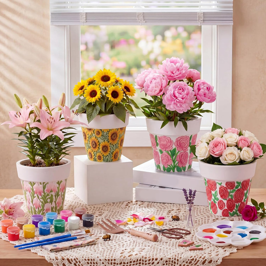 Zubebe 8 Pcs Paint Your Own Ceramic Pots Bulk Unfinished Succulent Pots Craft Kit with Drainage Hole Mini Paintable