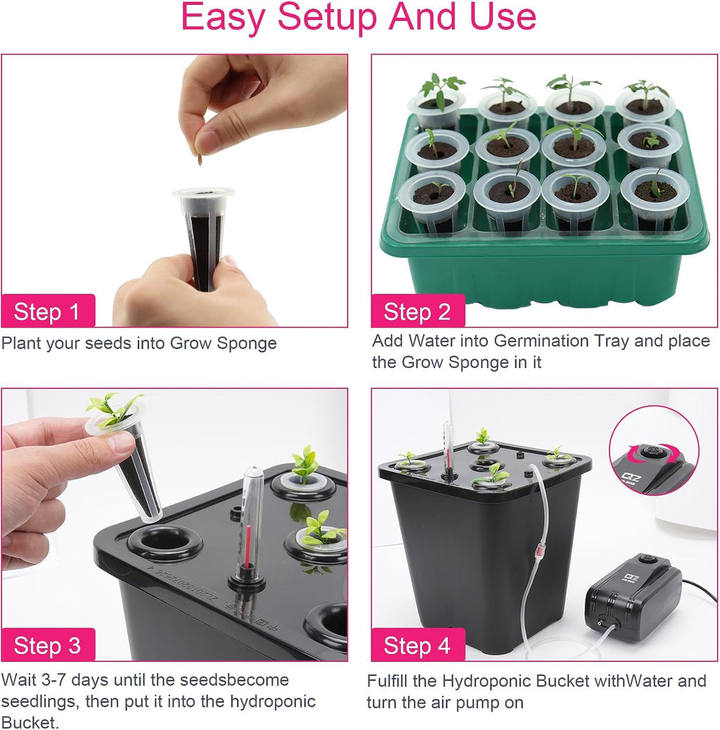 DWC 2 Hydroponic Buckets Kit for Plants, Hydroponics Growing System for Herbs/Tomato/Vegetables, DWC System with Air
