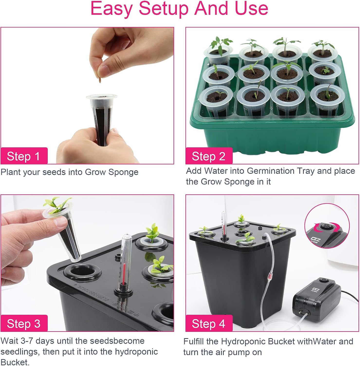 DWC 2 Hydroponic Buckets Kit for Plants, Hydroponics Growing System for Herbs/Tomato/Vegetables, DWC System with Air