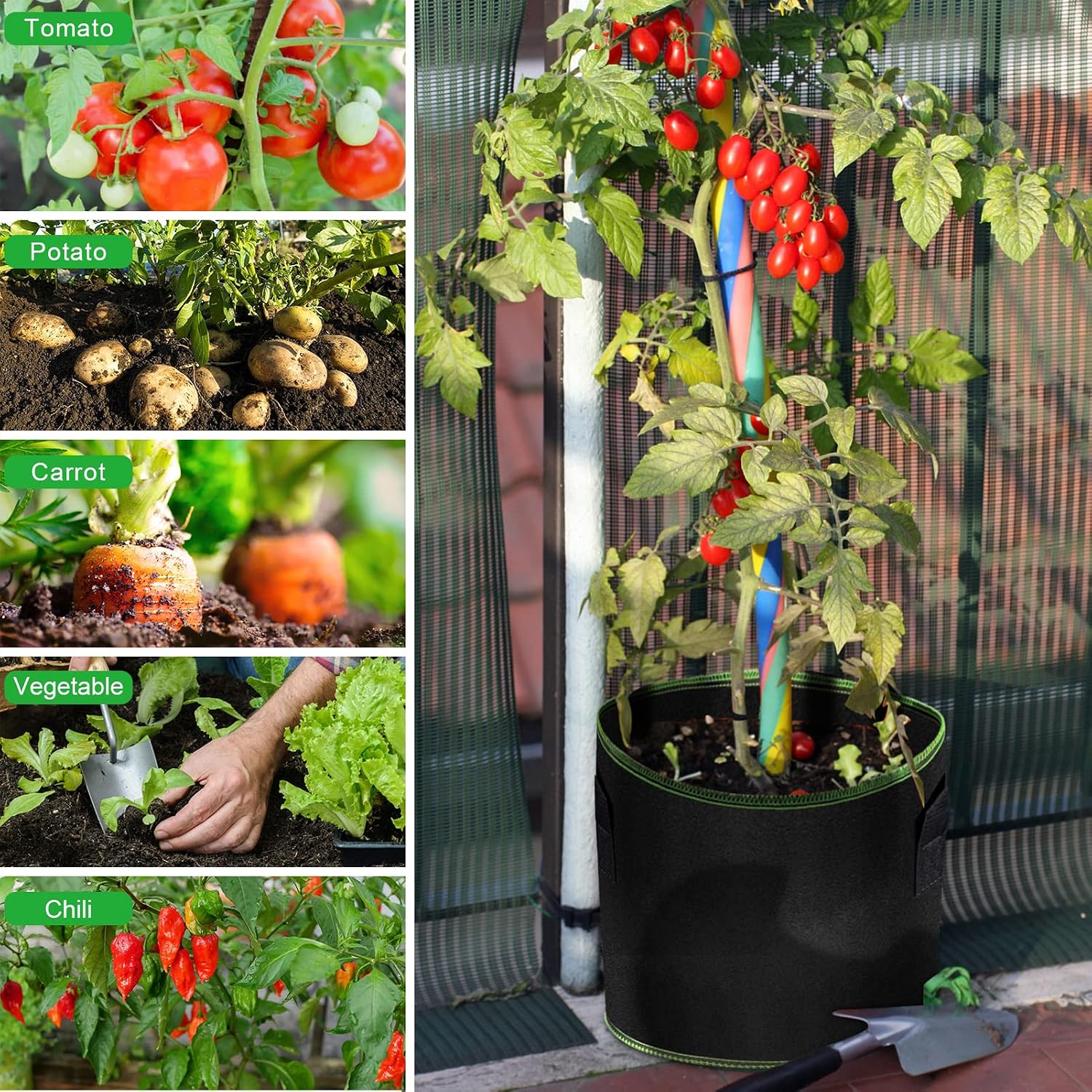 MEKOLIFE 6Pack 15 Gallon Grow Bags, Thick Nonwoven Fabric Pots with Handles | Vegetable Garden Plant Bags with Plant