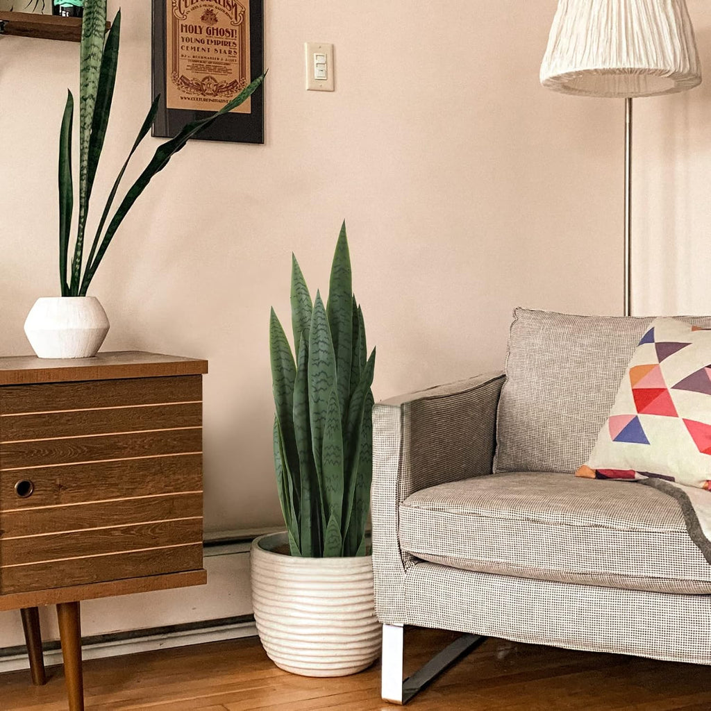 Worth Garden 3ft Artificial Snake Plant Fake Sansevieria Indoor Outdoor, 28 Thick Leaves Lifelike Faux Silk Plant, Home
