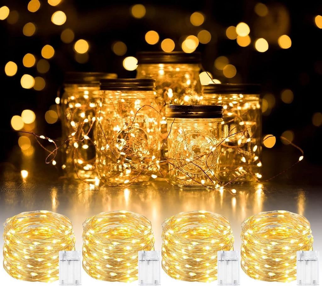suddus 60LED Garland with White Camellia Lights Battery Operated Clear Wire