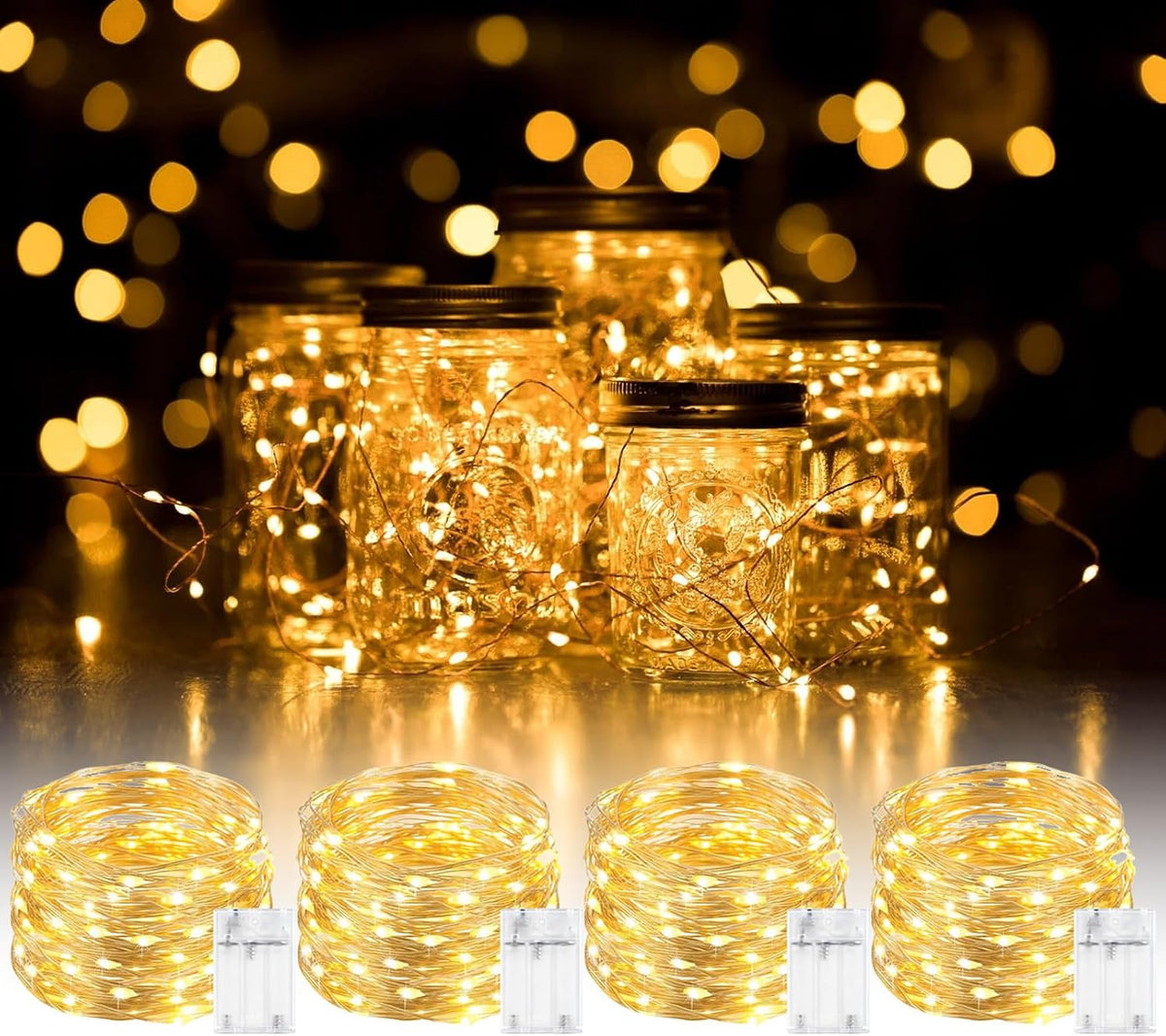 suddus 60LED Garland with White Camellia Lights Battery Operated Clear Wire