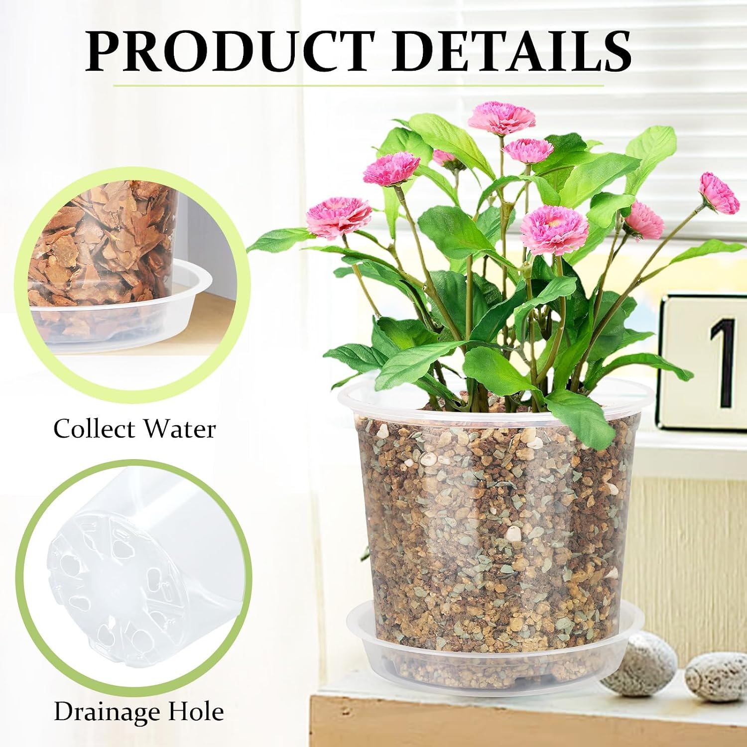 40 Pack 4/5/6/7 Inch Clear Nursery Pots with Drainage and Saucer, Clear Plastic Planter Pots for Plants, Flexible Seed