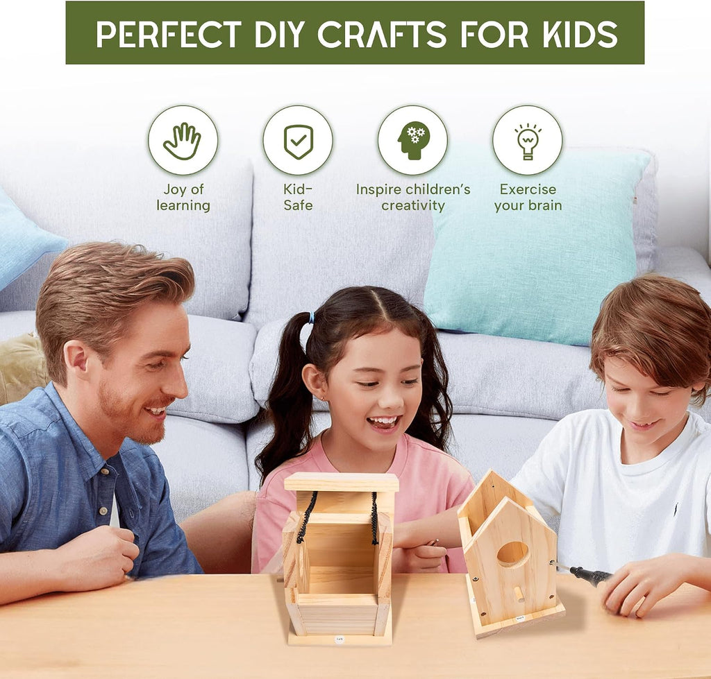 HPC Decor 2 Pack Bird Houses for Outside w/Chain,Natural Wooden Birdhouses Kit for Outdoors w/Predator Guard,Hanging