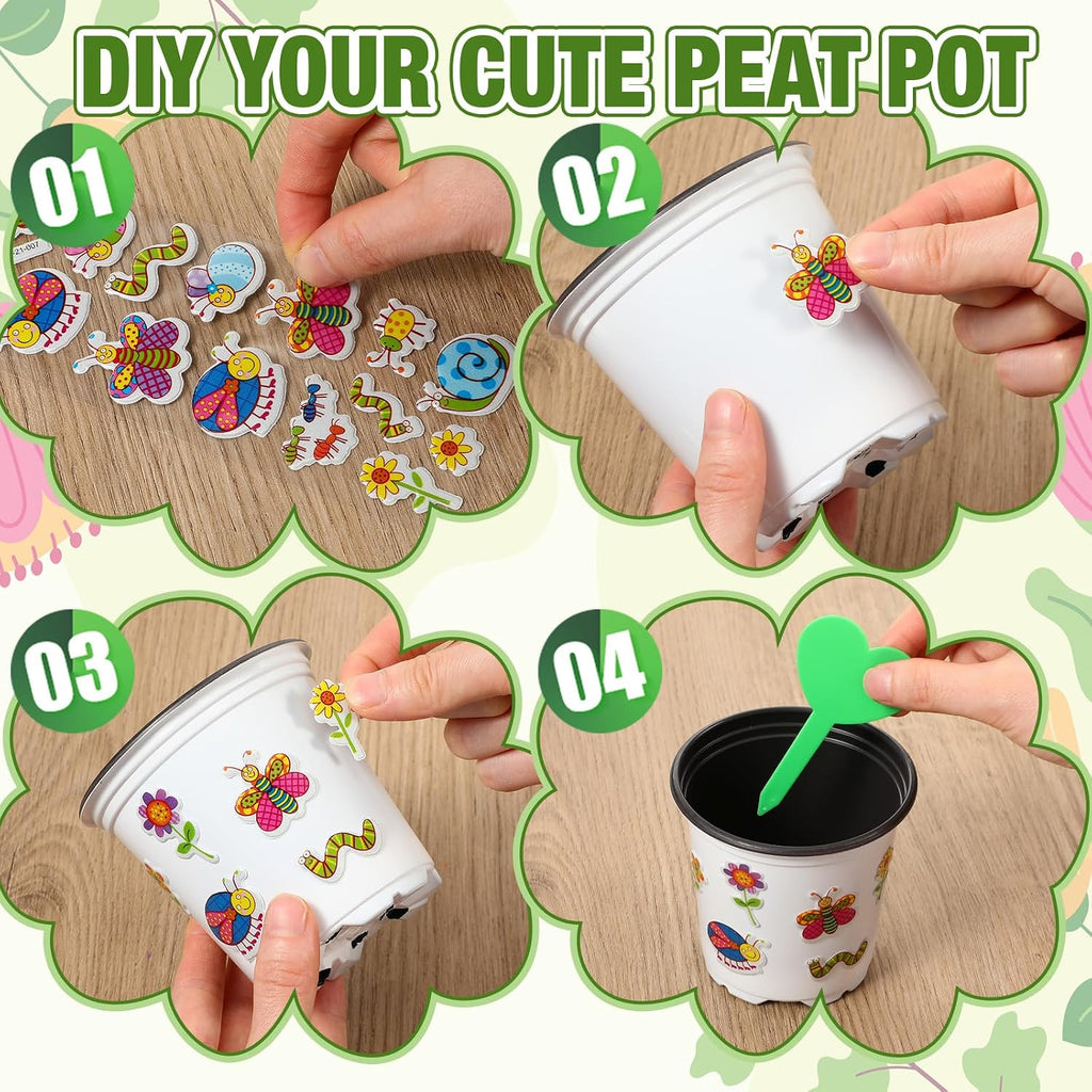 150 Sets Garden Pot Craft Kit Bulk DIY Flower Planting Kit Including Plastic Nursery Pots Labels and Stickers for