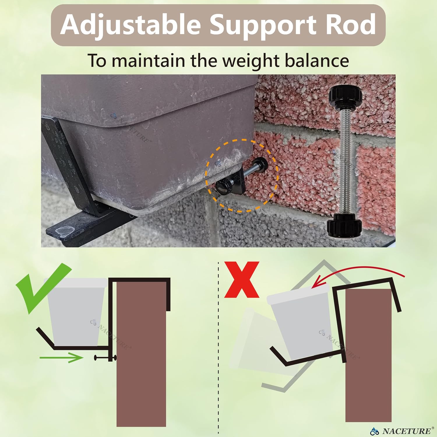 2 Pack Adjustable Window Box Brackets for Railing, Measure Before Ordering | Fits wall or railing widths 0–1.46"