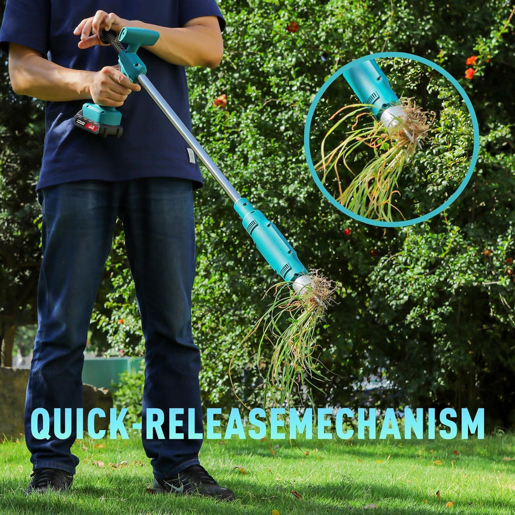 21V Electric Weed Puller Tool, Stand Up Heavy Duty Weed Puller w/3000mAh Battery*2, Root Weeder for Lawn/Yard