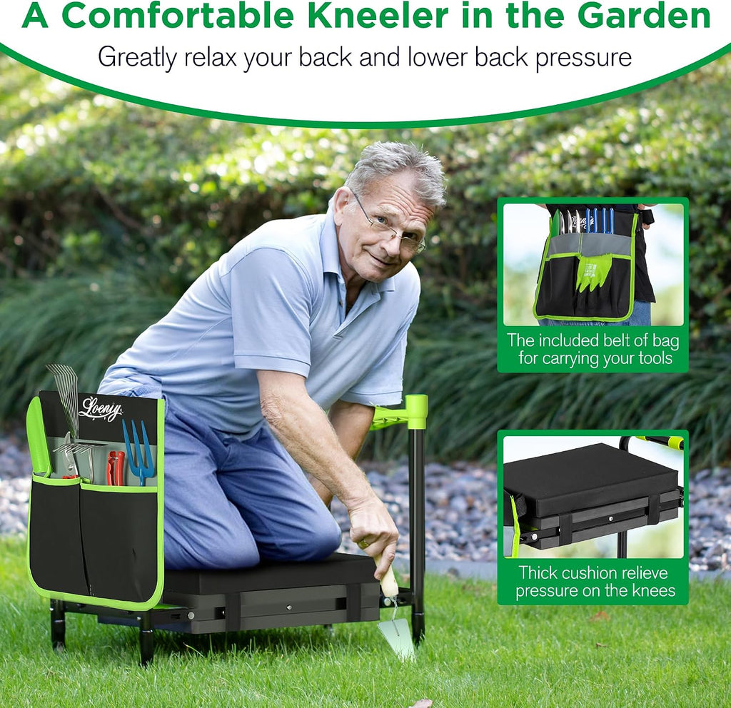 10.8” Wide Garden Kneeler and Seat, Heavy Duty Foldable Garden Stool | Included Thickened Kneeling Pad, Portable