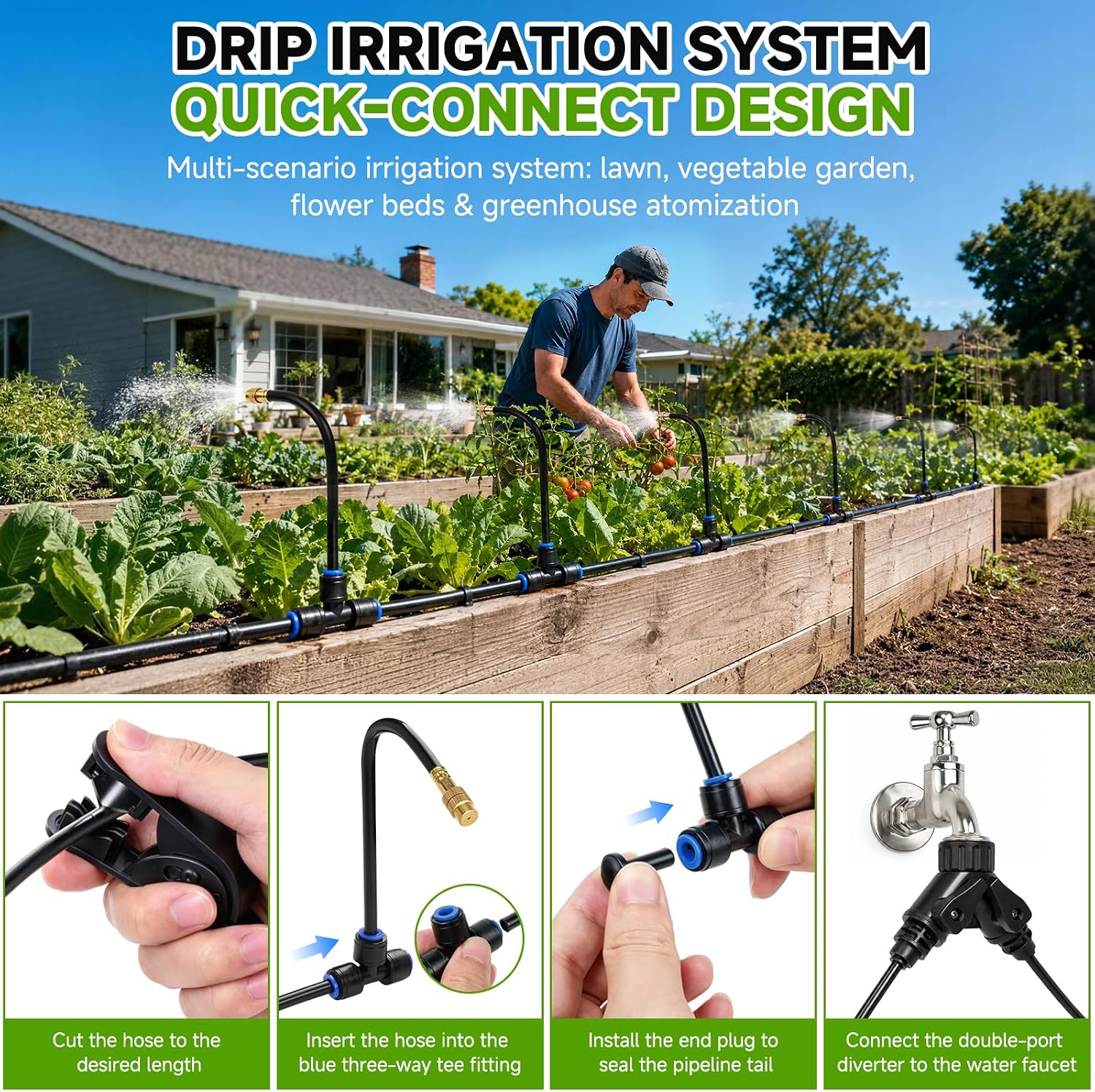 120FT Drip Irrigation System for Garden, 360° Bendable Garden Watering Kit