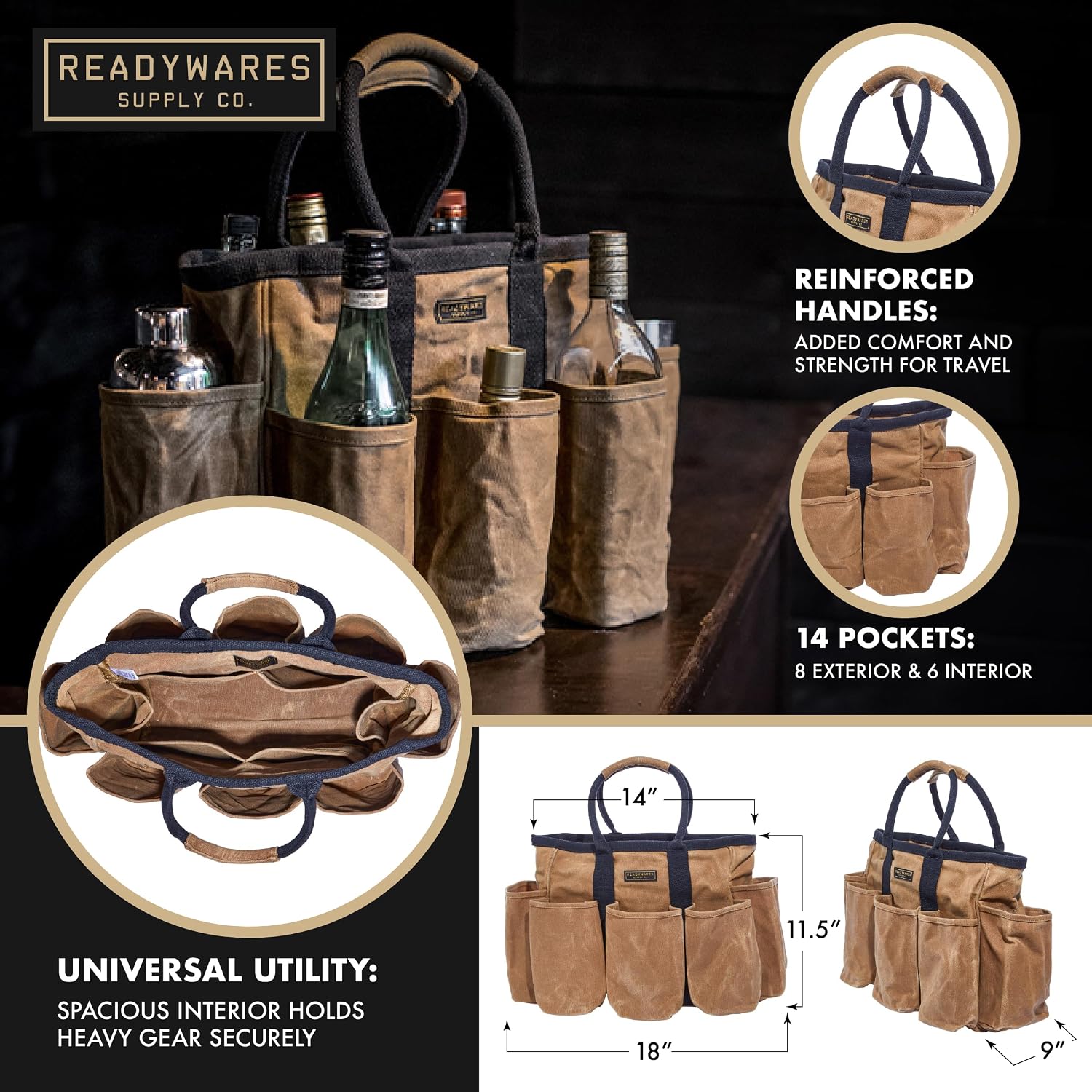Readywares Supply Bag | 14" Waxed Canvas Gardening Tool Tote with Pockets