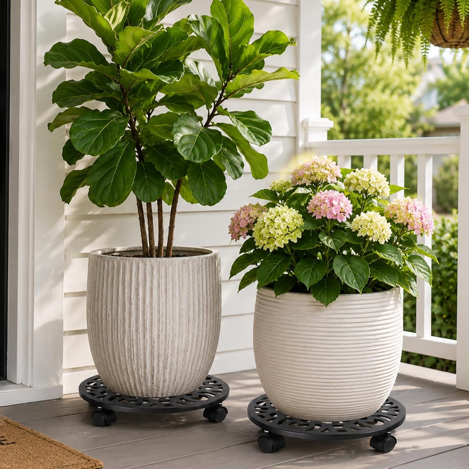 3 Pack Plant Caddy with Wheels, 12 inch Plant Stand with 2 Locking Casters Heavy Duty Metal Plant Dolly Roller for