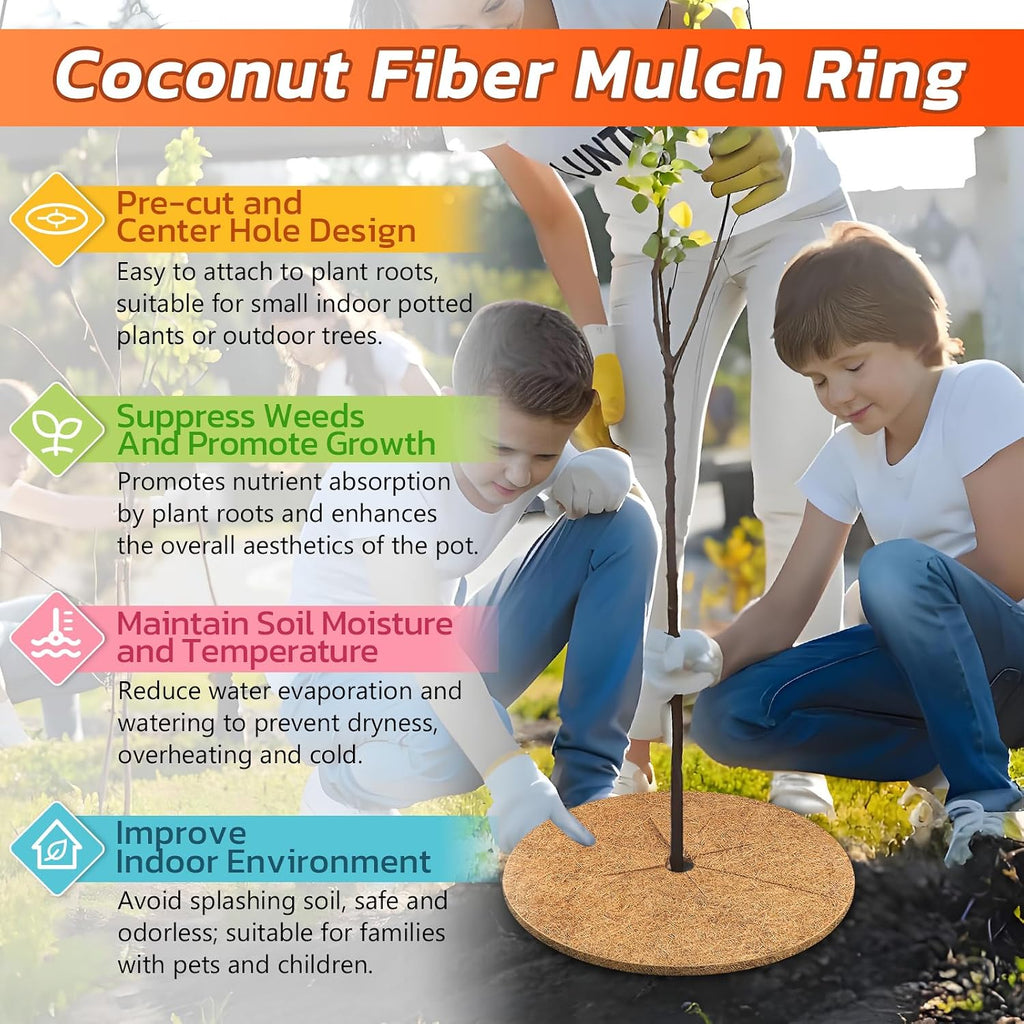 4 Pack Coconut Fiber Mulch Ring Tree Plant Protector Mat, 30 Inch | Natural Coco Coir Tree Mulch Ring Plant Pot Soil
