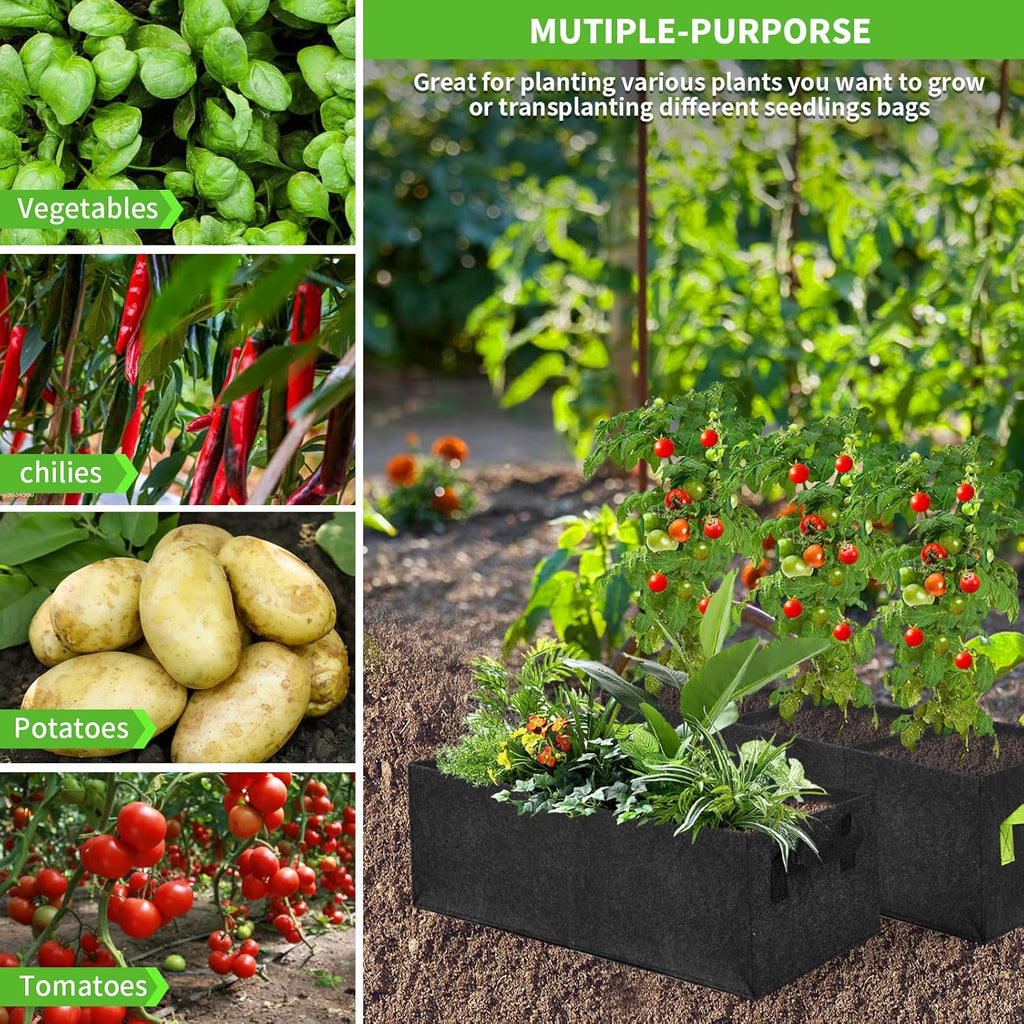 3 Pcs Plant Grow Bags Breathable Square Fabric Raised Garden Bed 9.5 Gal | 36L/9.5 Gallon 400GSM Heavy Duty Growing