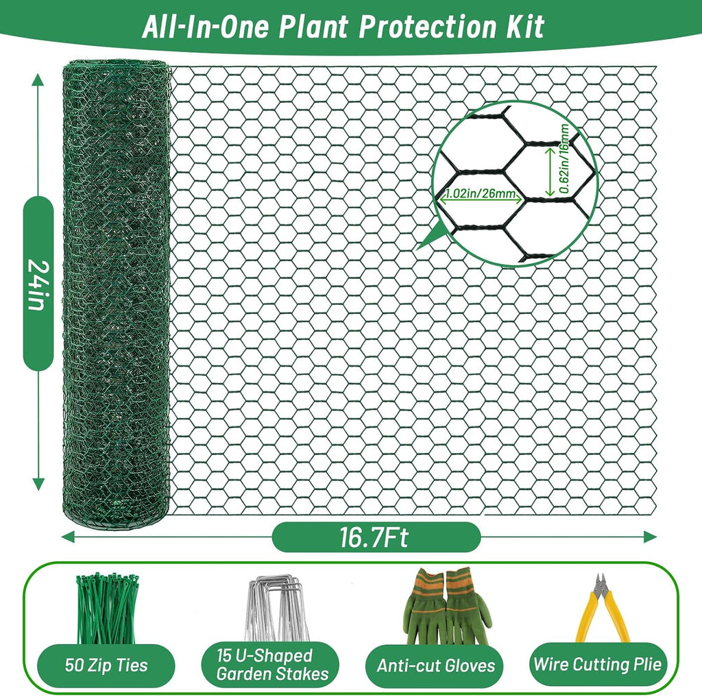 Convivium Plant Protectors from Animals, 0.8mm Free-Cut Green Chicken Wire Mesh, PVC Coated Tree Trunk Guard & Garden