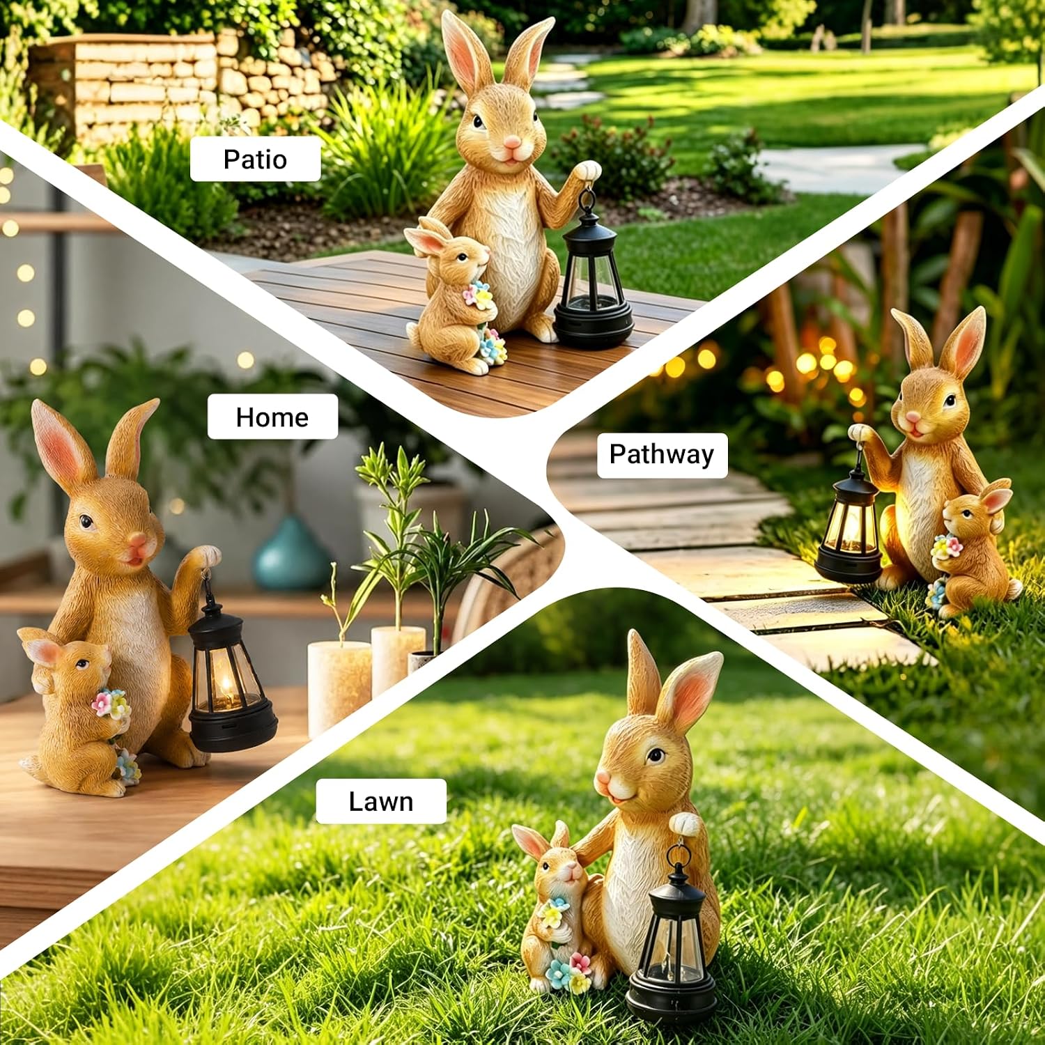 Solar Bunny Garden Statue with LED Lantern, Waterproof Resin Figurine | for Tabletop, Patio, Lawn & Easter Garden, Cute