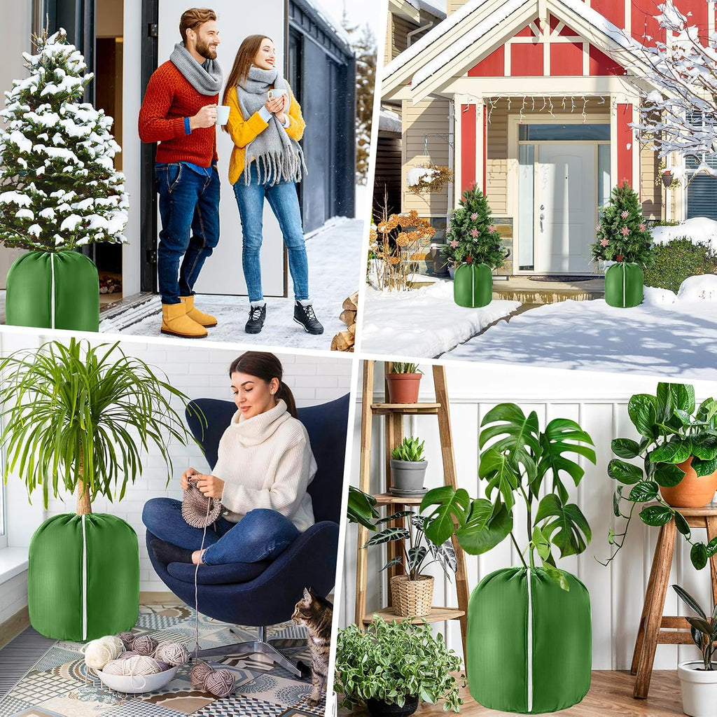 2 Pcs Large Plant Pot Covers for Winter Potted Plant Freeze Protection Cover Frost Jacket with Zipper Drawstring to