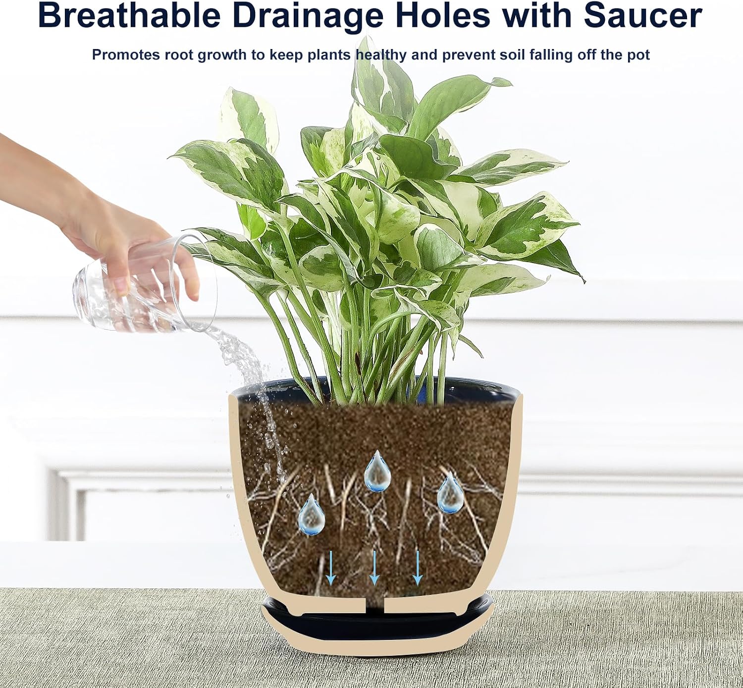Sureasy Succulent Pots, 3.5 Inch Flower Pots for Indoor Plants, Small Plant Pots with Saucer & Drainage, Decorative