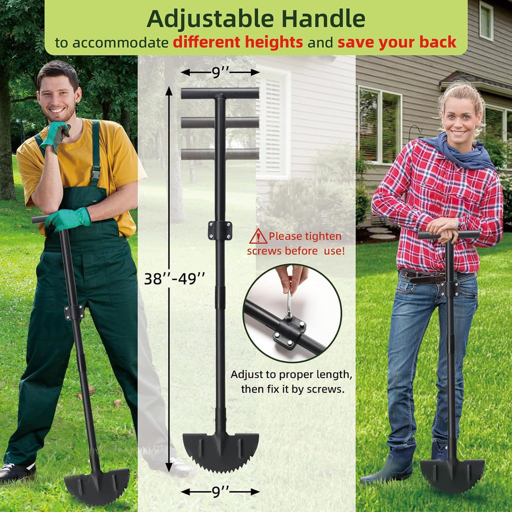 Half Moon Edger Lawn Tool - Heavy Duty Saw Tooth Manual Edgers with Sharp Blade & Wide Footplate, 38"-49" Adjustable