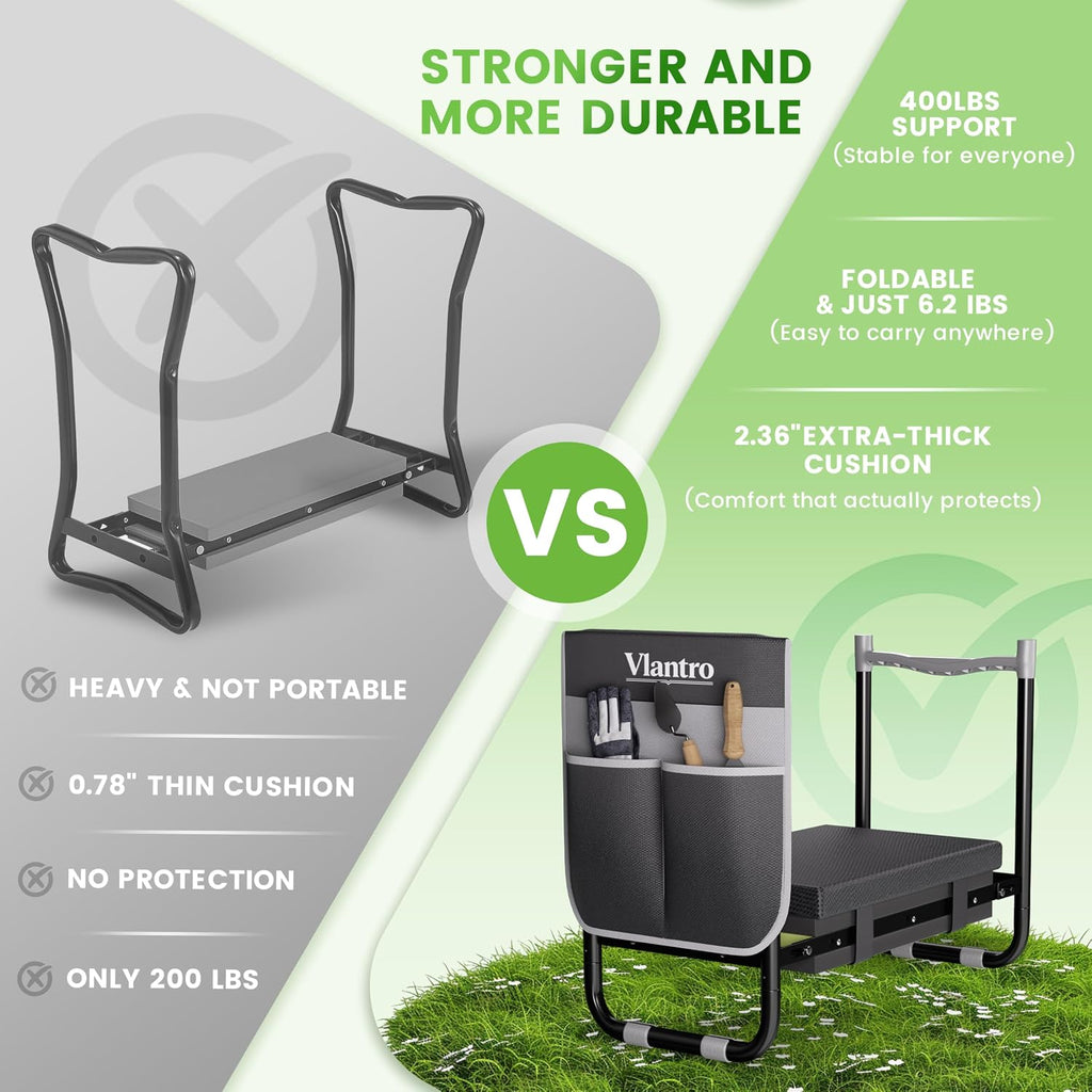 2-in-1 Garden Kneeler & Seat – Heavy Duty Foldable Gardening Bench, 400 lbs Capacity, Thick Removable Kneeling Pad