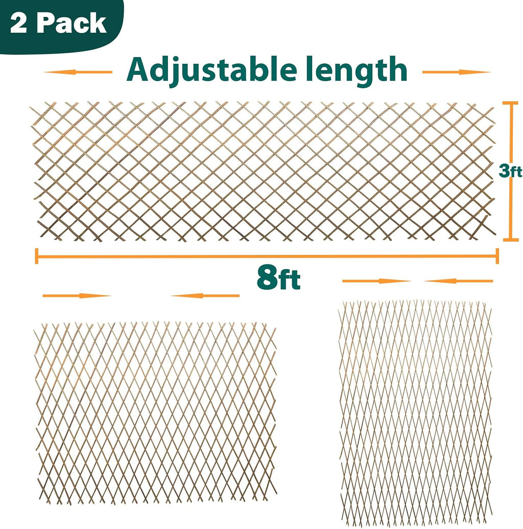 Natural Willow Lattice 2 Pack, Willow Expandable Fence 36x98 Inch, Reusable Lattices Trellis for Climbing Plants