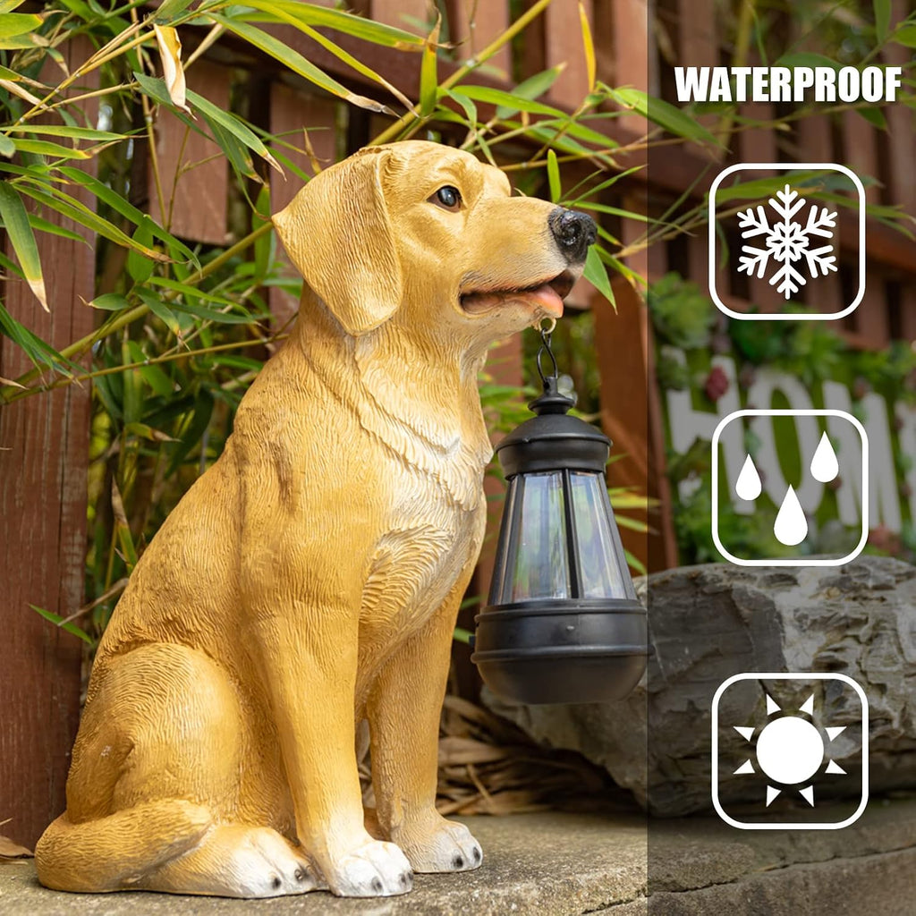 Solar Dog Statue Garden Decor, Golden Retriever Dog Statues Solar Lights | Outdoor Resin Labrador Figurine Holding