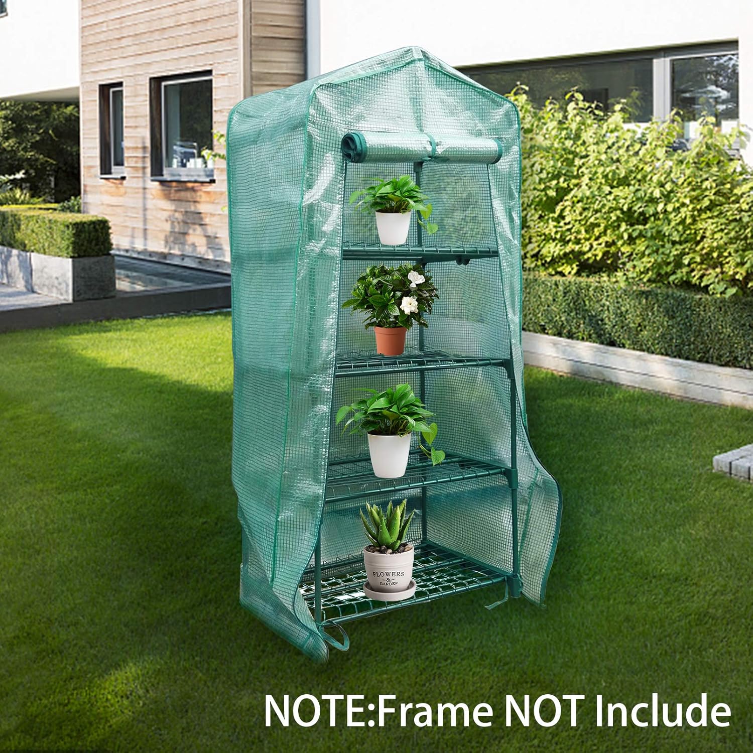 4 Tier Greenhouse Replacement Cover with Roll-Up Zipper Door | PE Plant Greenhouse Cover for Indoor Outdoors Gardening
