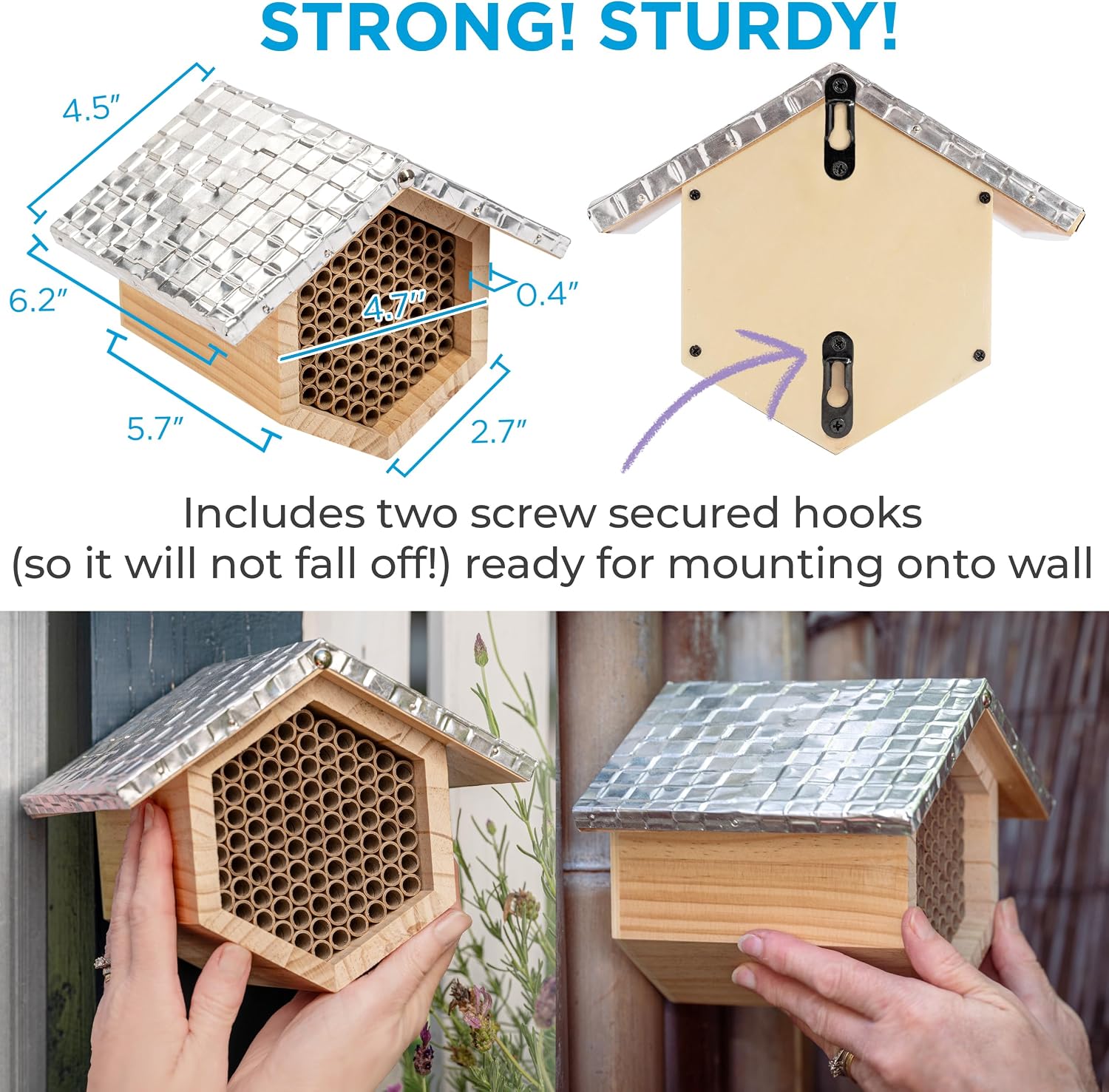 Rivajam Beekeeper Pro Mach II Mason Bee House - Strong + Waterproof Bee Hotel & Insect Habitat - Replaceable Mason Bee