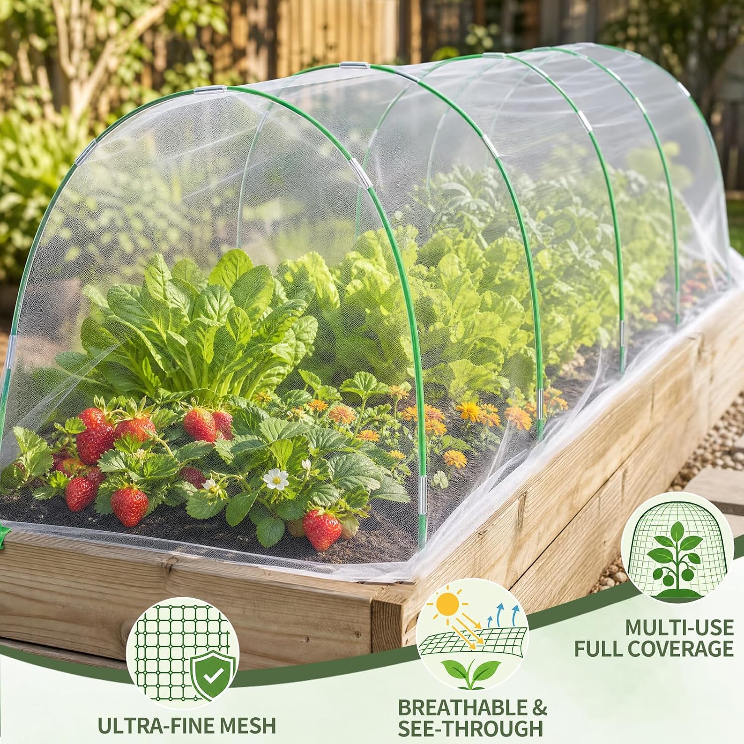 10×20 FT Ultra Fine Garden Mesh Netting with 36PCS Fiberglass Hoops, Reusable Raised Garden Bed Cover for Vegetables