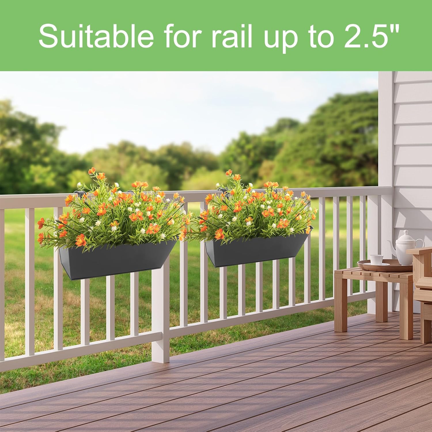 Railing Planters Outdoor Balcony 16 Inch Deck Over The Railing Planter Boxes Hanging Planters for Fence Flower 3 Pcs