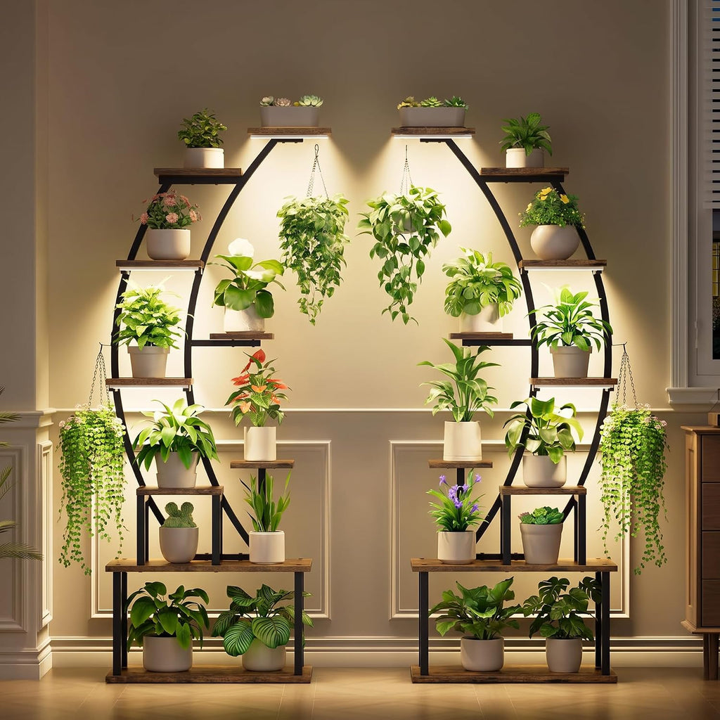 2 Pack Plant Stand Indoor with Grow Lights, 9 Tier Large Tall Plant Shelf | 64" Metal Lighted Plant Stands for Indoor