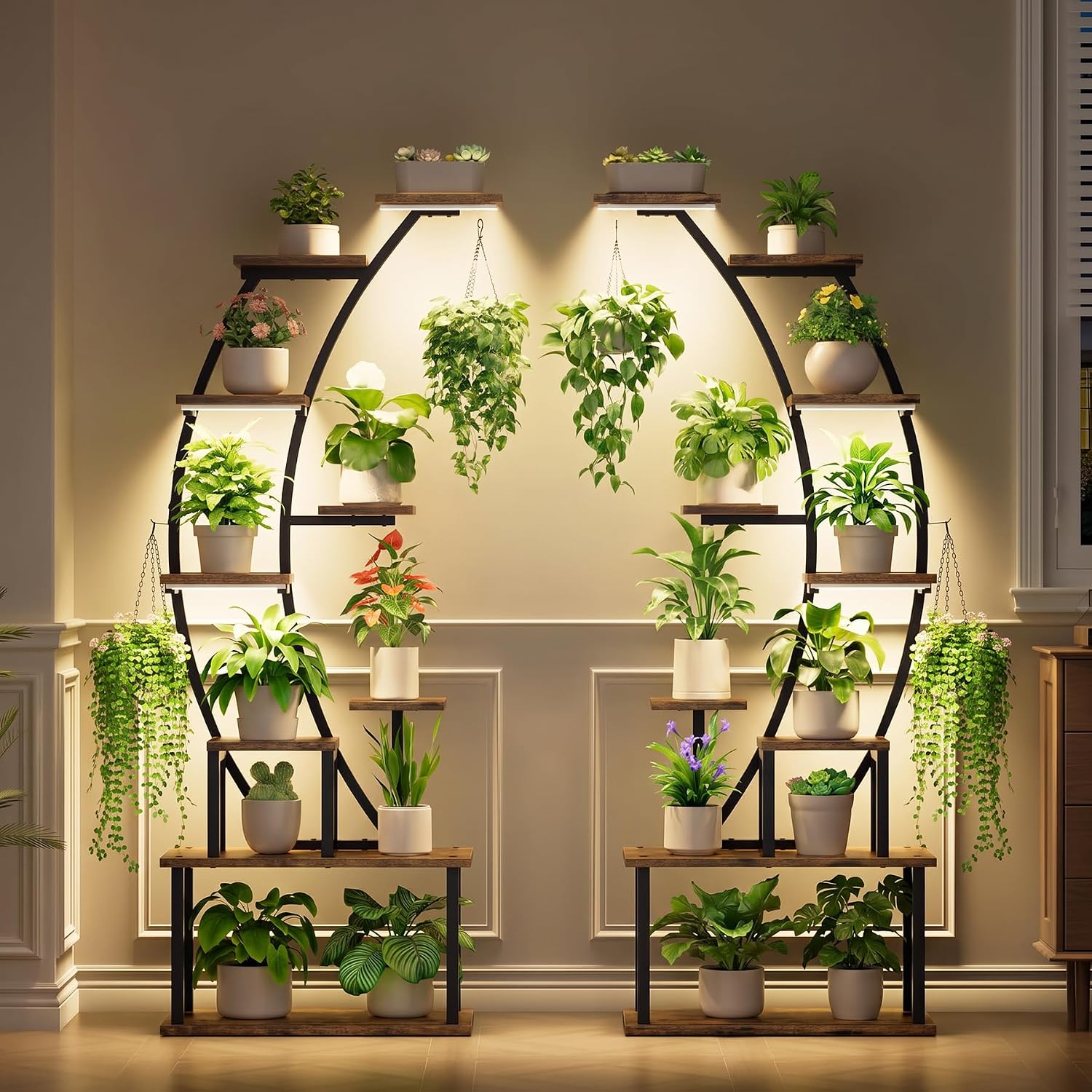 2 Pack Plant Stand Indoor with Grow Lights, 9 Tier Large Tall Plant Shelf | 64" Metal Lighted Plant Stands for Indoor