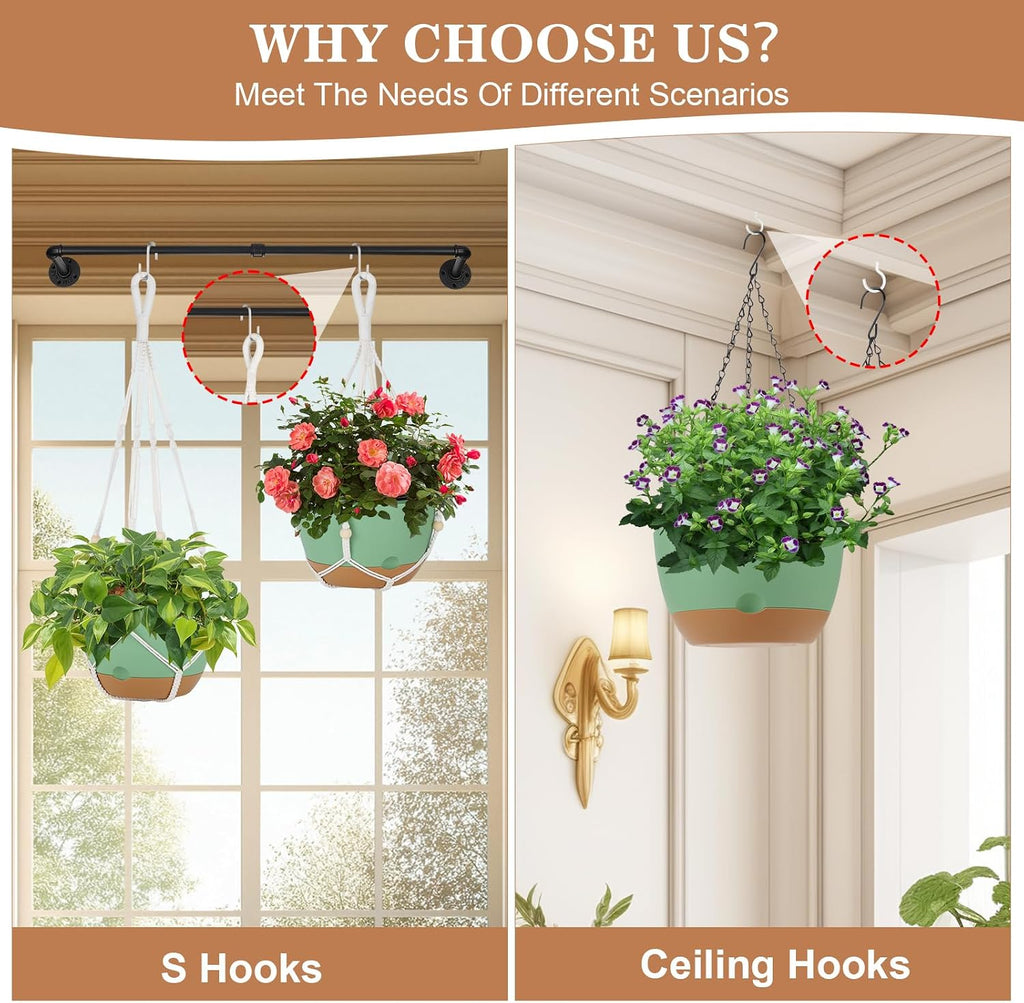 Self Watering Hanging Planter, 3 Pack 10 Inch Macrame Plant Hanger with Flower Pot, Metal Chain, S & Ceiling Hooks