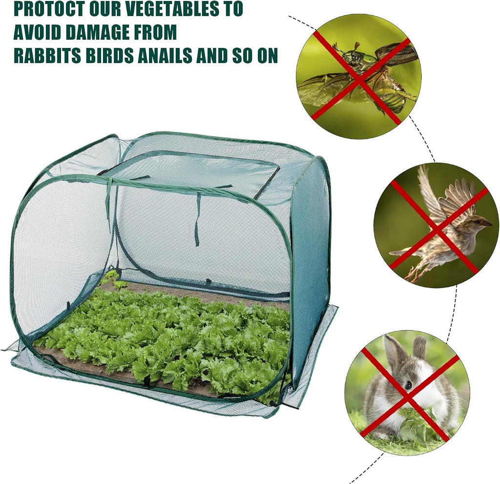 ANC POP Pop Up Mesh Plant Cover,40'' x 40'' x 30'' Plant Protector for Raised Garden & Flower Bed, Net Cage Plant Guard